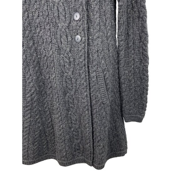 Irish Crafts Gray Cable Knit Long Button Up Cardigan Sweater Womens Size Small - Picture 6 of 9